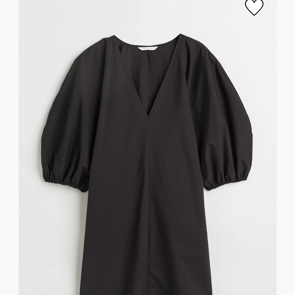 Poplin Black Puff Sleeve Dress Size SMALL H&M